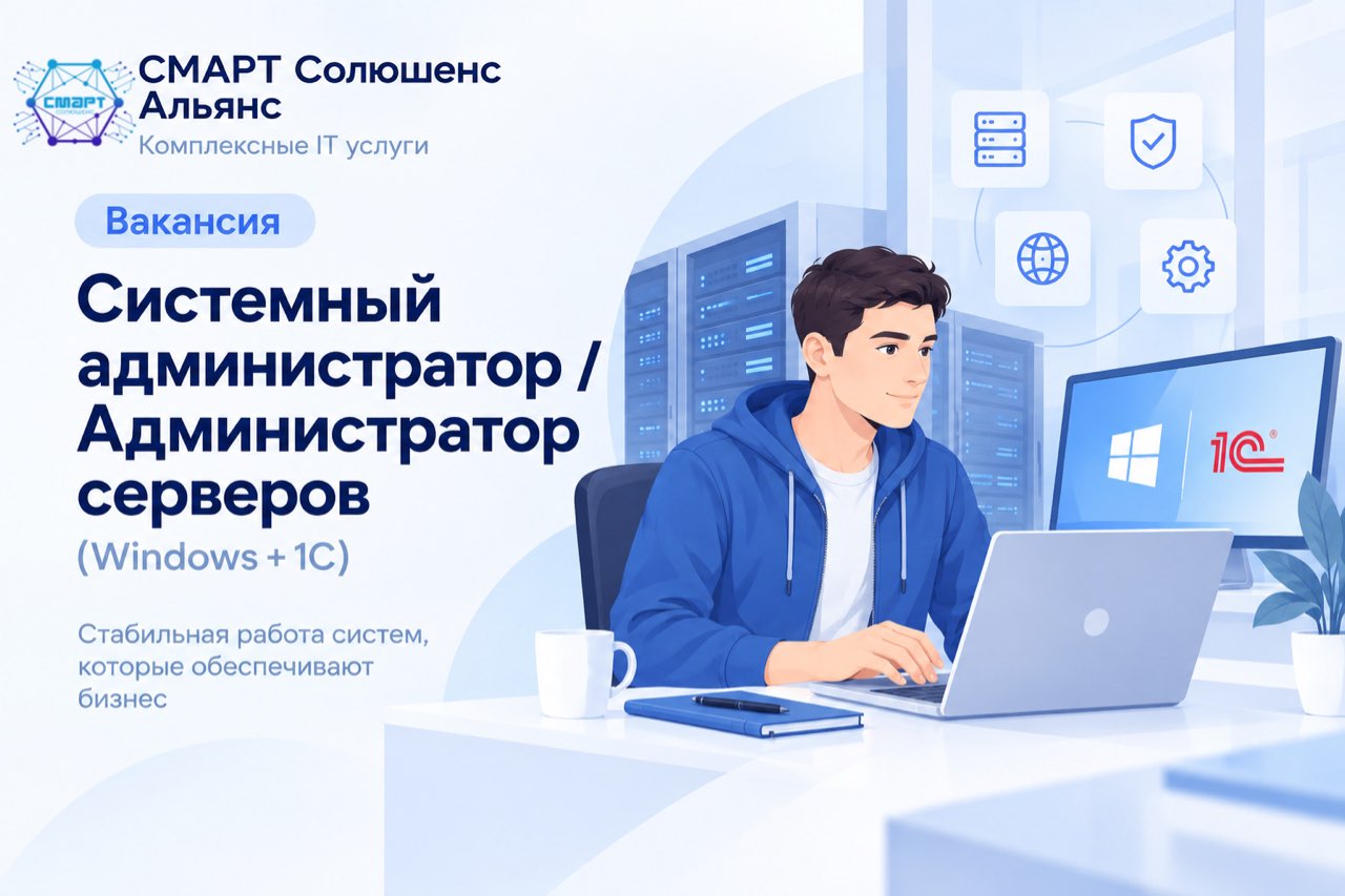 Иллюстрация вакансии системного администратора Windows и 1С